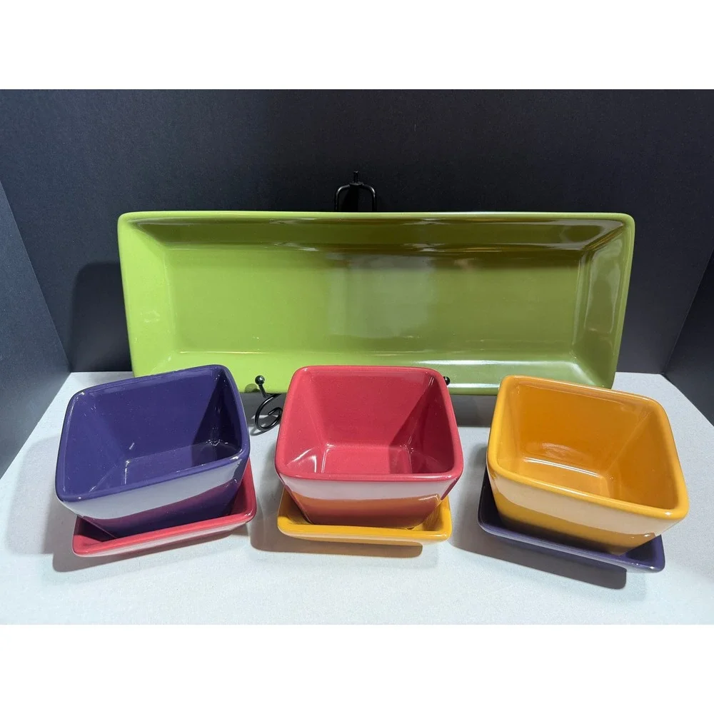 Pampered Chef Simple Additions Multicolor Ceramic 7 Piece Serving Set Bowls Tray